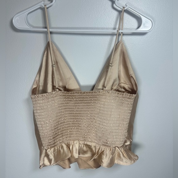 En Creme Women's Top in Gold Satin, Size Medium Adjustable Straps - Picture 2 of 7